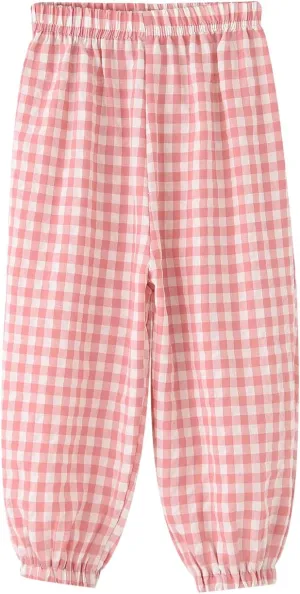 BINIDUCKLING Toddler Pull Up Loose Gingham Girls Pants 2-9 Years