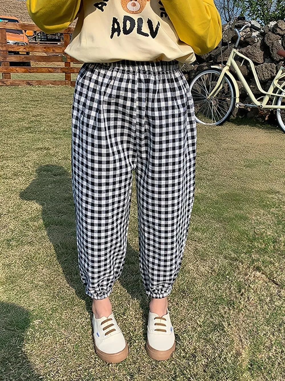BINIDUCKLING Toddler Pull Up Loose Gingham Girls Pants 2-9 Years