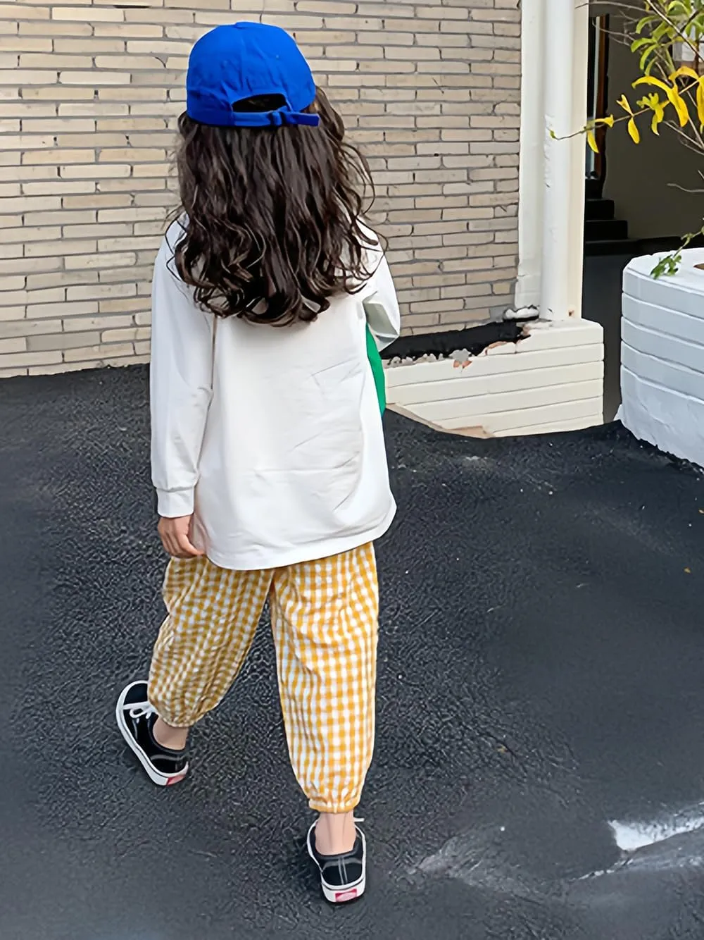 BINIDUCKLING Toddler Pull Up Loose Gingham Girls Pants 2-9 Years