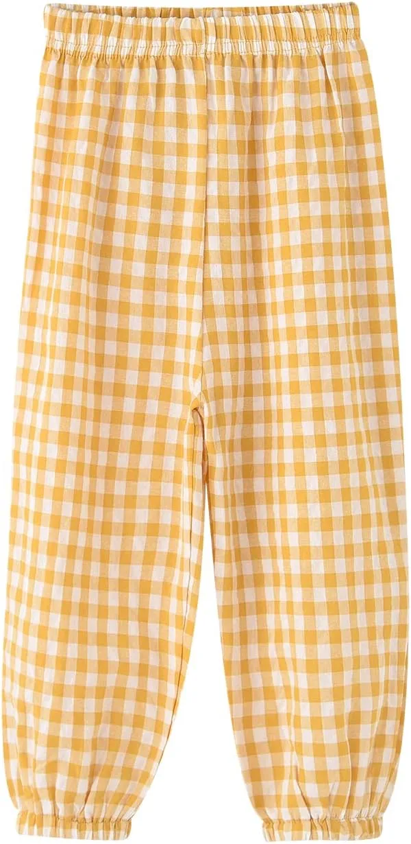 BINIDUCKLING Toddler Pull Up Loose Gingham Girls Pants 2-9 Years