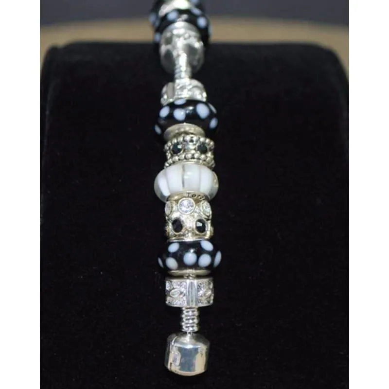 Black and White Pawprint Murano Glass Charm Bracelets
