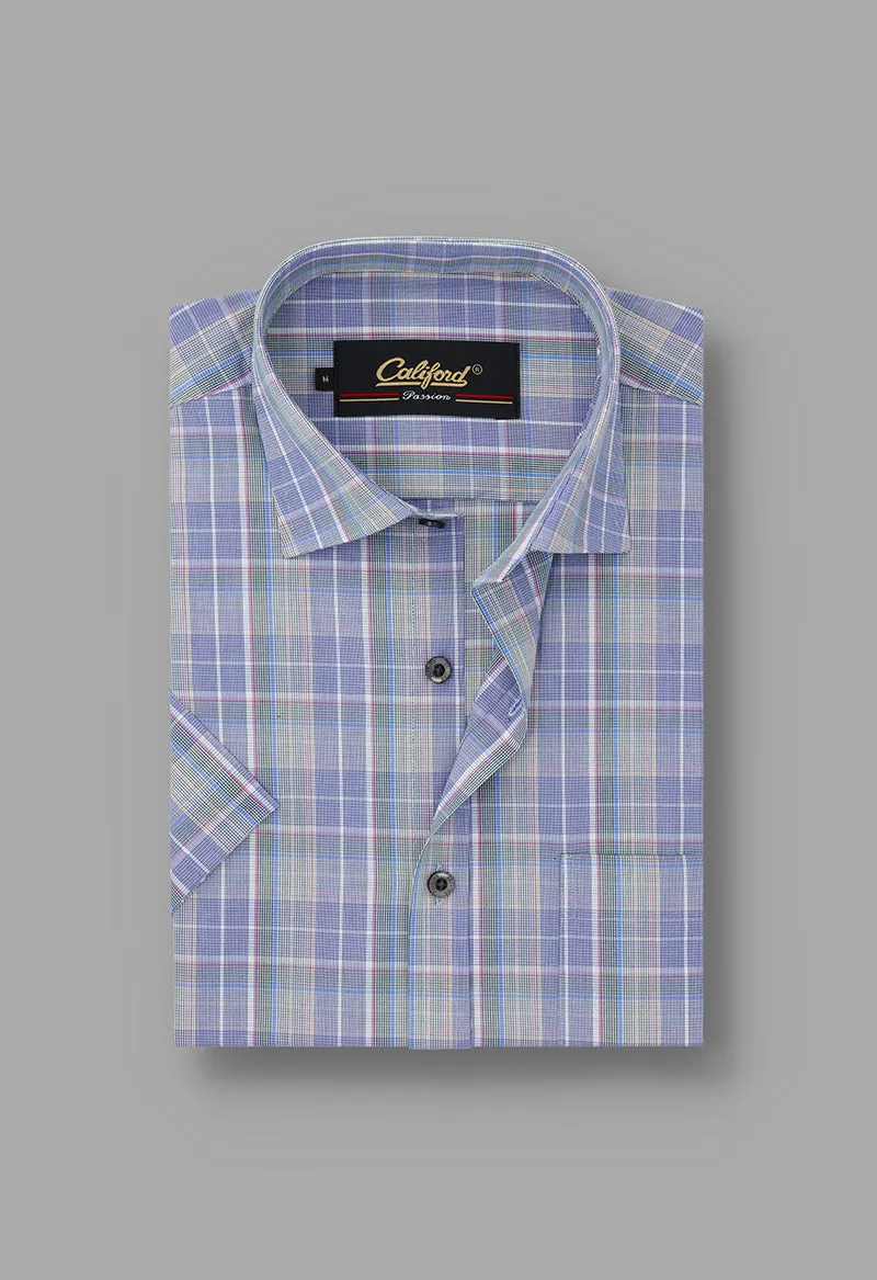Blue glen plaid checkered half sleeves - 022490-24-05