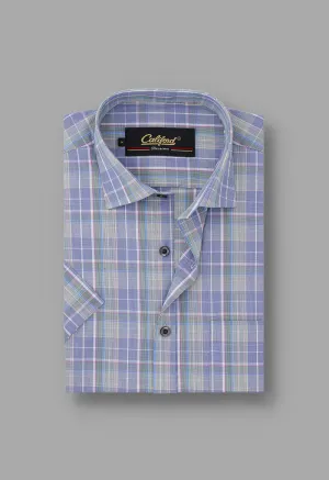 Blue glen plaid checkered half sleeves - 022490-24-05