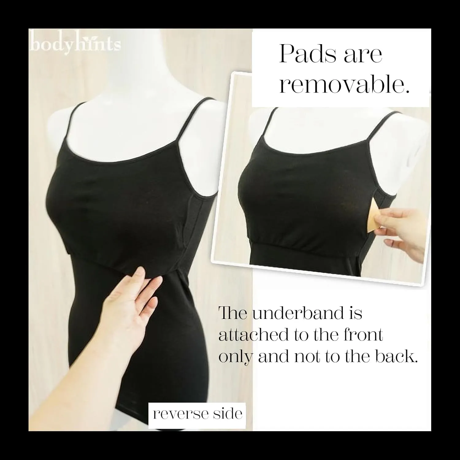 bodyhints 100% Cotton Camisole Tops with Pads for Women, Breathable, Machine Washable.