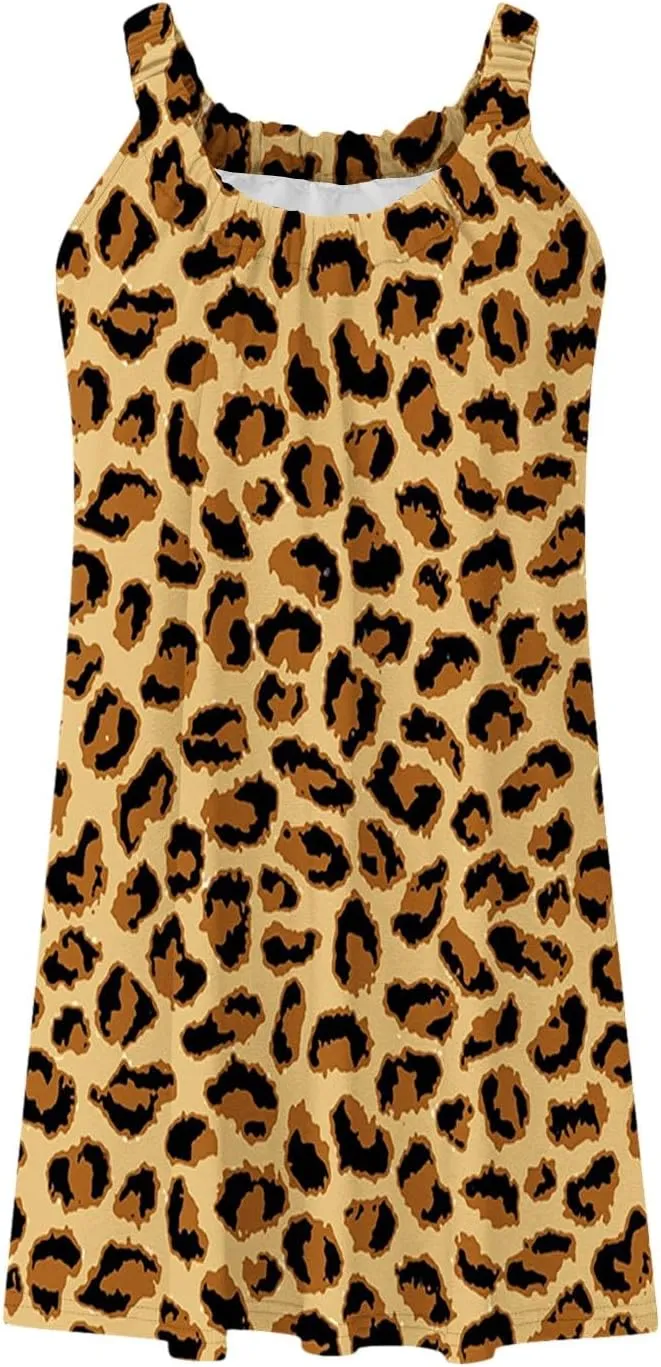 Boho Dresses for Women 2024 Printed Crewneck Sleeveless Sexy Mini Dress Beach Vacation Sundress Flowy Swing Cover Ups