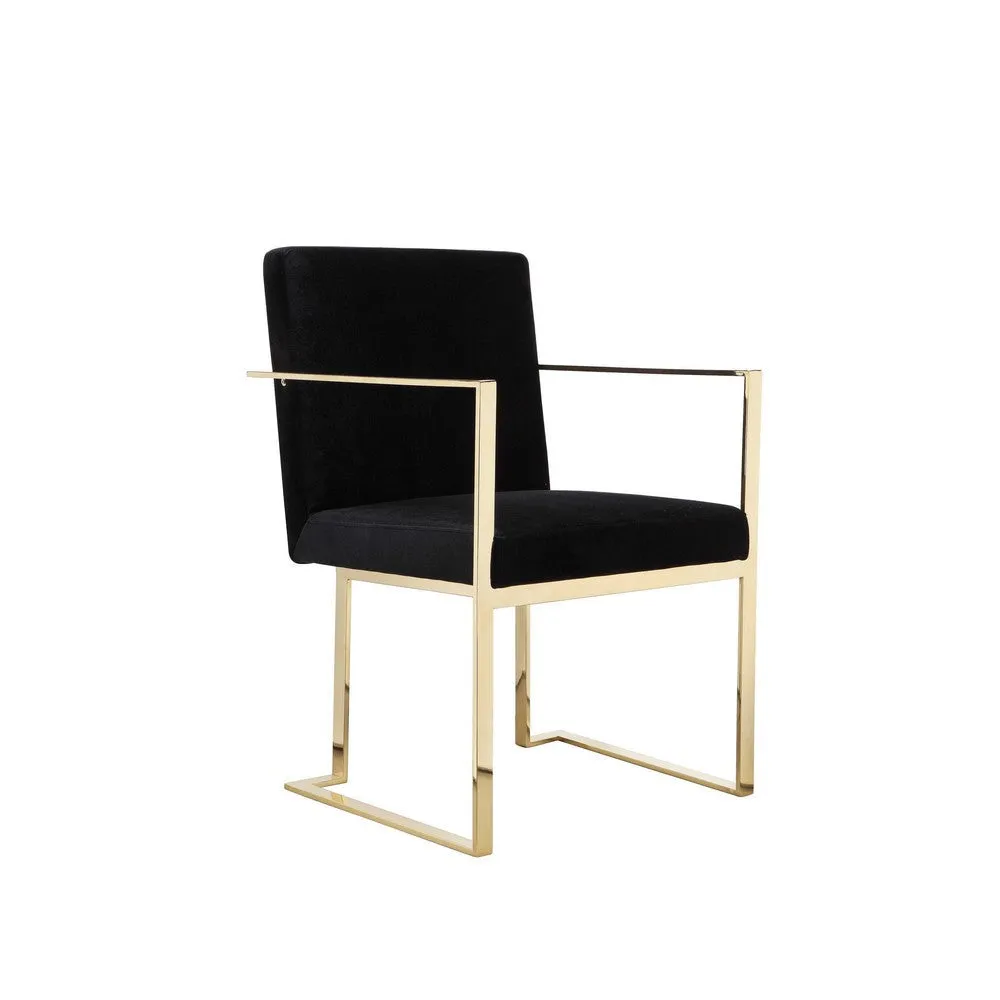Boly 24 Inch Dining Armchair, Cushioned Black Velvet Seat, Gold Cantilever  By Casagear Home