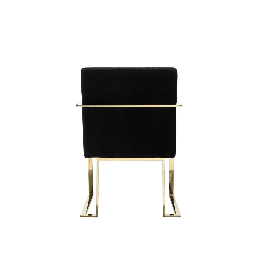 Boly 24 Inch Dining Armchair, Cushioned Black Velvet Seat, Gold Cantilever  By Casagear Home