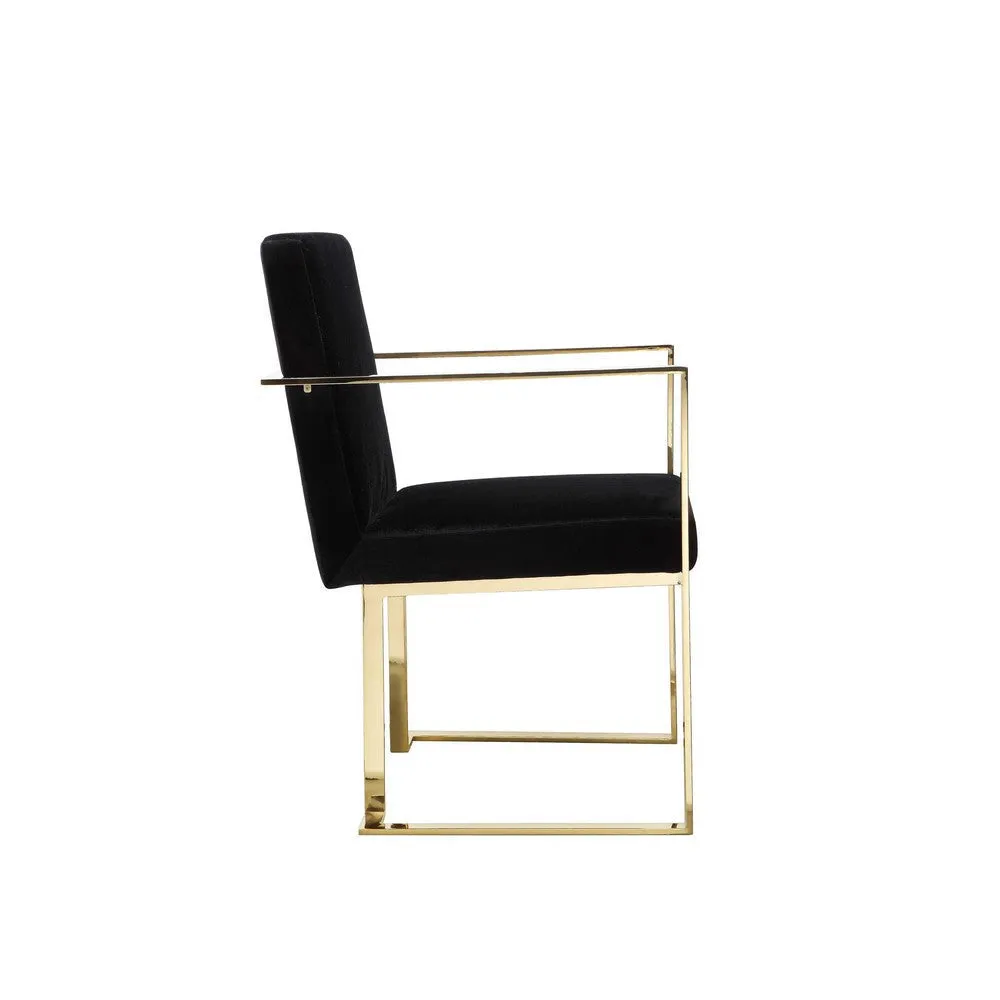 Boly 24 Inch Dining Armchair, Cushioned Black Velvet Seat, Gold Cantilever  By Casagear Home