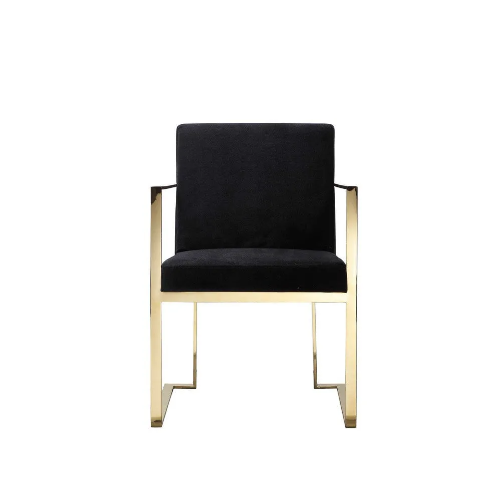Boly 24 Inch Dining Armchair, Cushioned Black Velvet Seat, Gold Cantilever  By Casagear Home