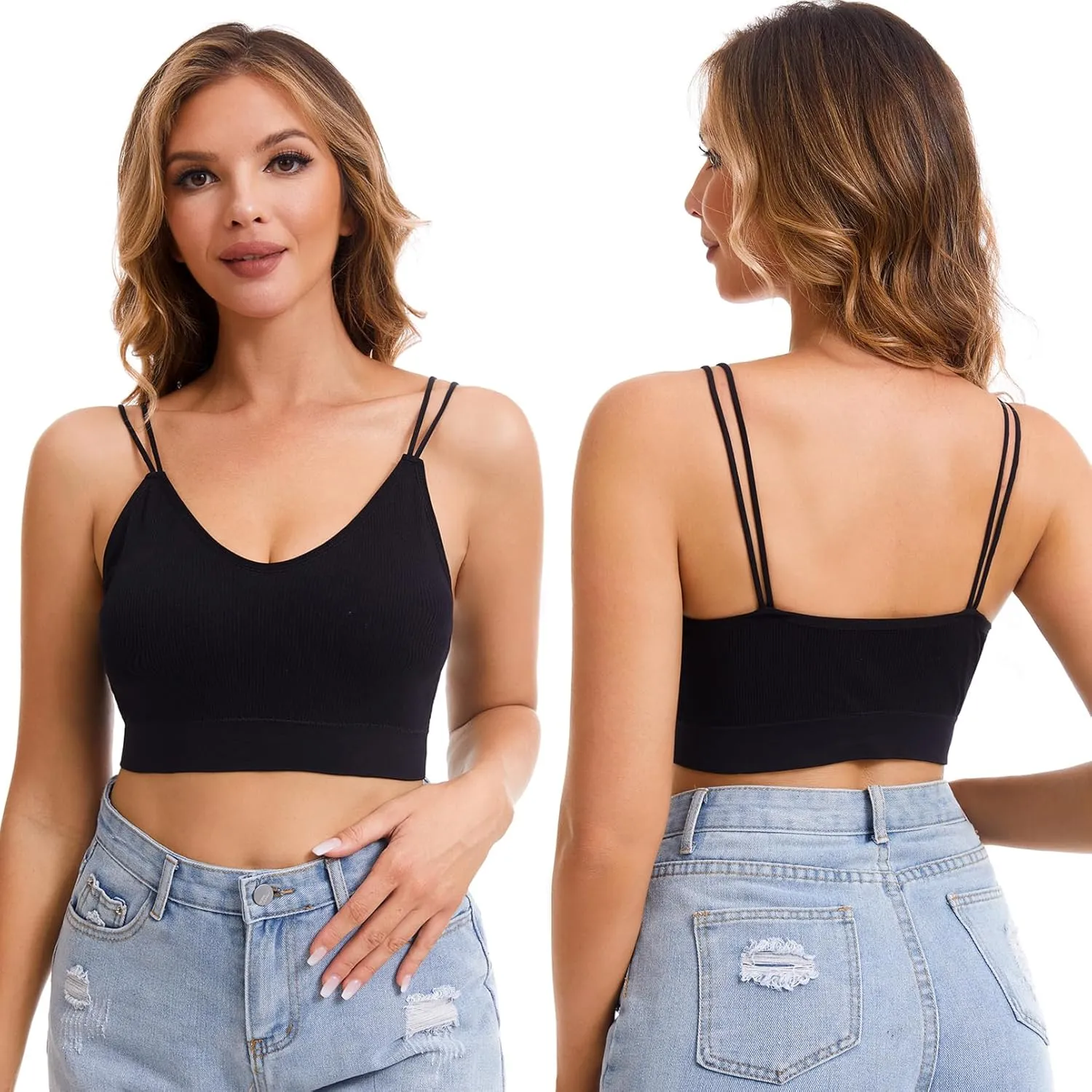 BQTQ 5 Pcs V Neck Tube Top Bra Padded Camisole Bra for Women Seamless Bralettes