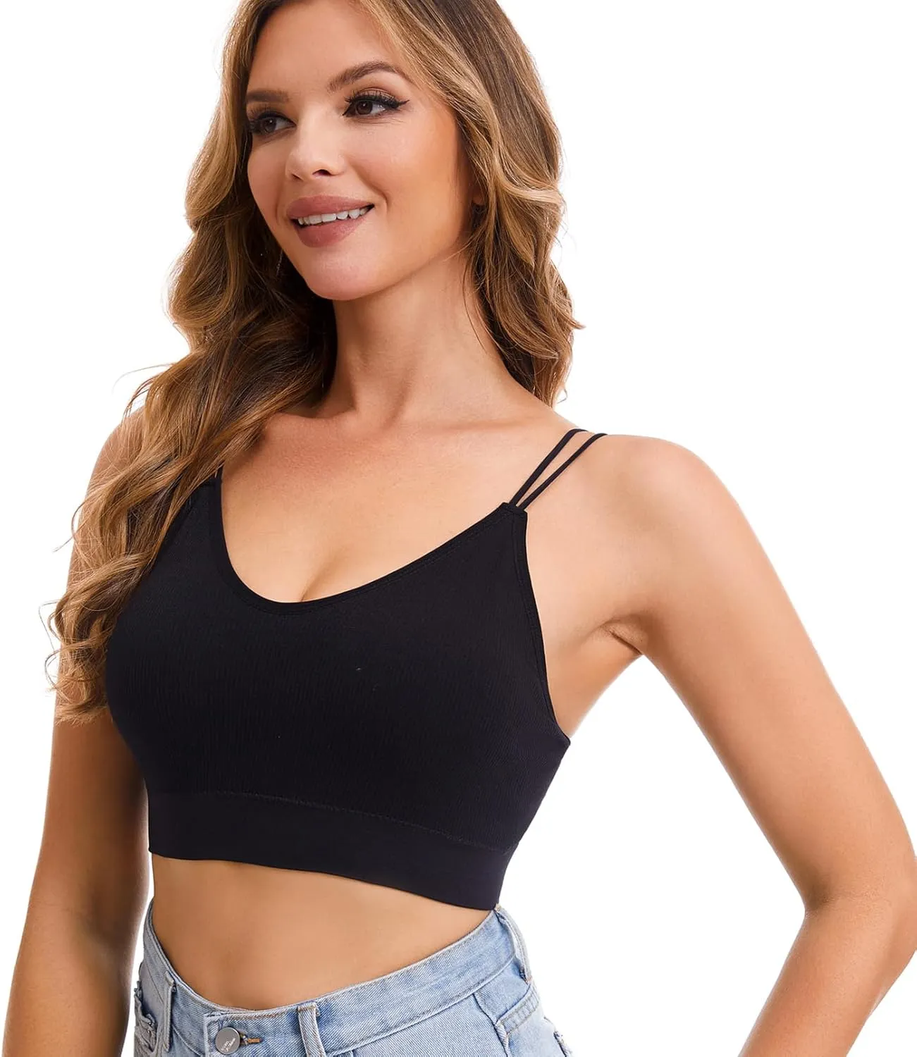 BQTQ 5 Pcs V Neck Tube Top Bra Padded Camisole Bra for Women Seamless Bralettes