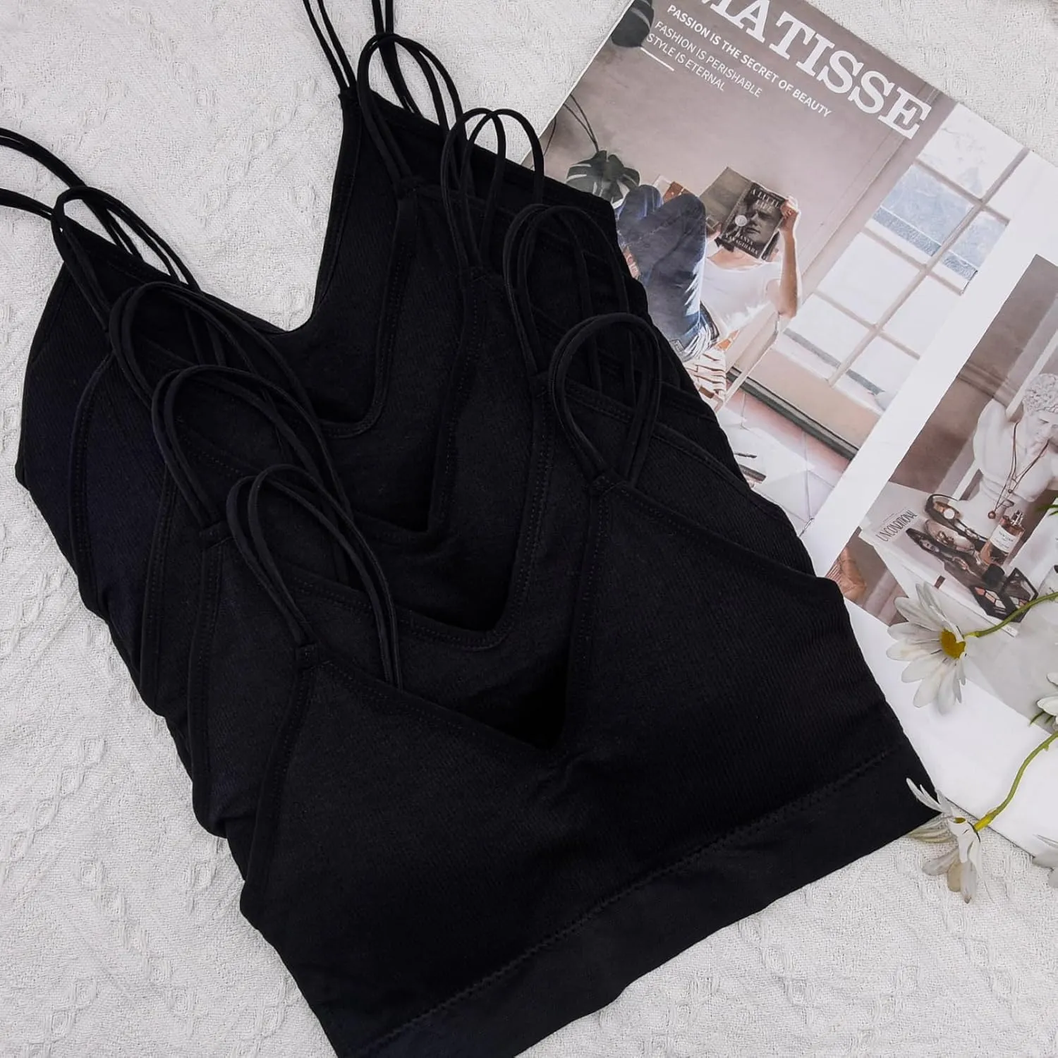 BQTQ 5 Pcs V Neck Tube Top Bra Padded Camisole Bra for Women Seamless Bralettes