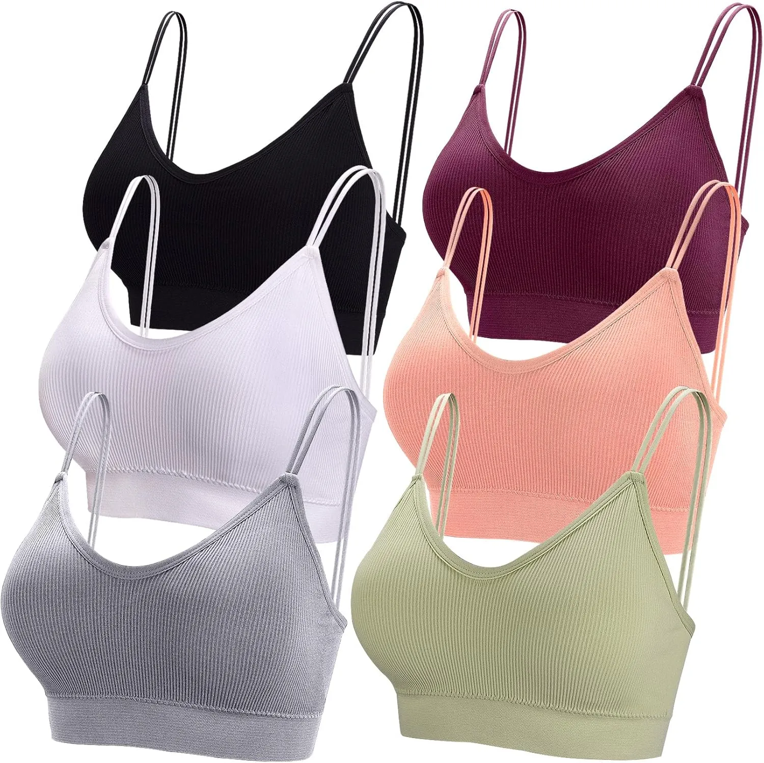BQTQ 6 Pcs V Neck Bralettes for Women Padded Bralette with Straps Seamless Bra