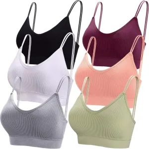 BQTQ 6 Pcs V Neck Bralettes for Women Padded Bralette with Straps Seamless Bra