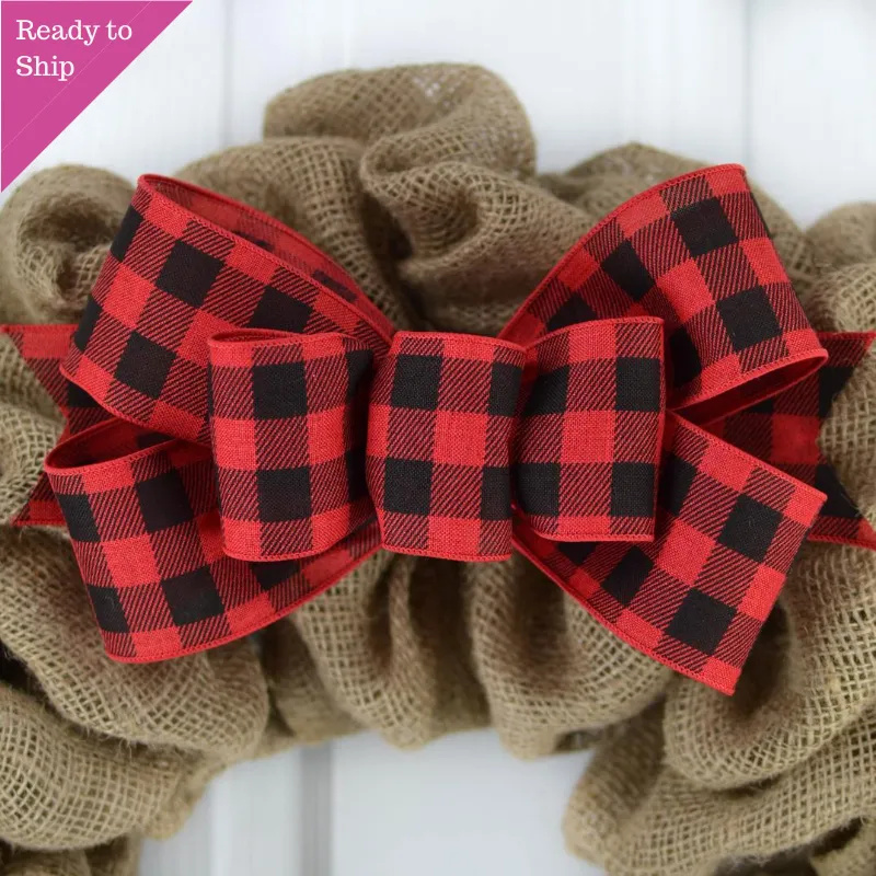 Buffalo Plaid Add On Wreath Bow - Wreath Embellishment for Already Made PreMade Wreath - Farmhouse Extra
