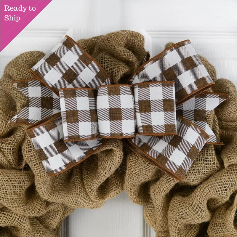 Buffalo Plaid Add On Wreath Bow - Wreath Embellishment for Already Made PreMade Wreath - Farmhouse Extra