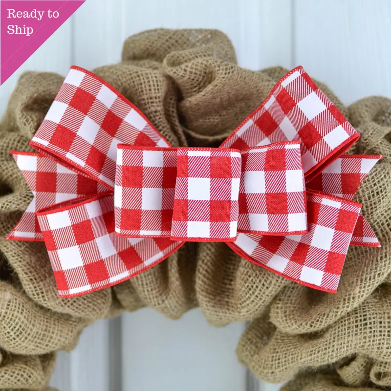 Buffalo Plaid Add On Wreath Bow - Wreath Embellishment for Already Made PreMade Wreath - Farmhouse Extra