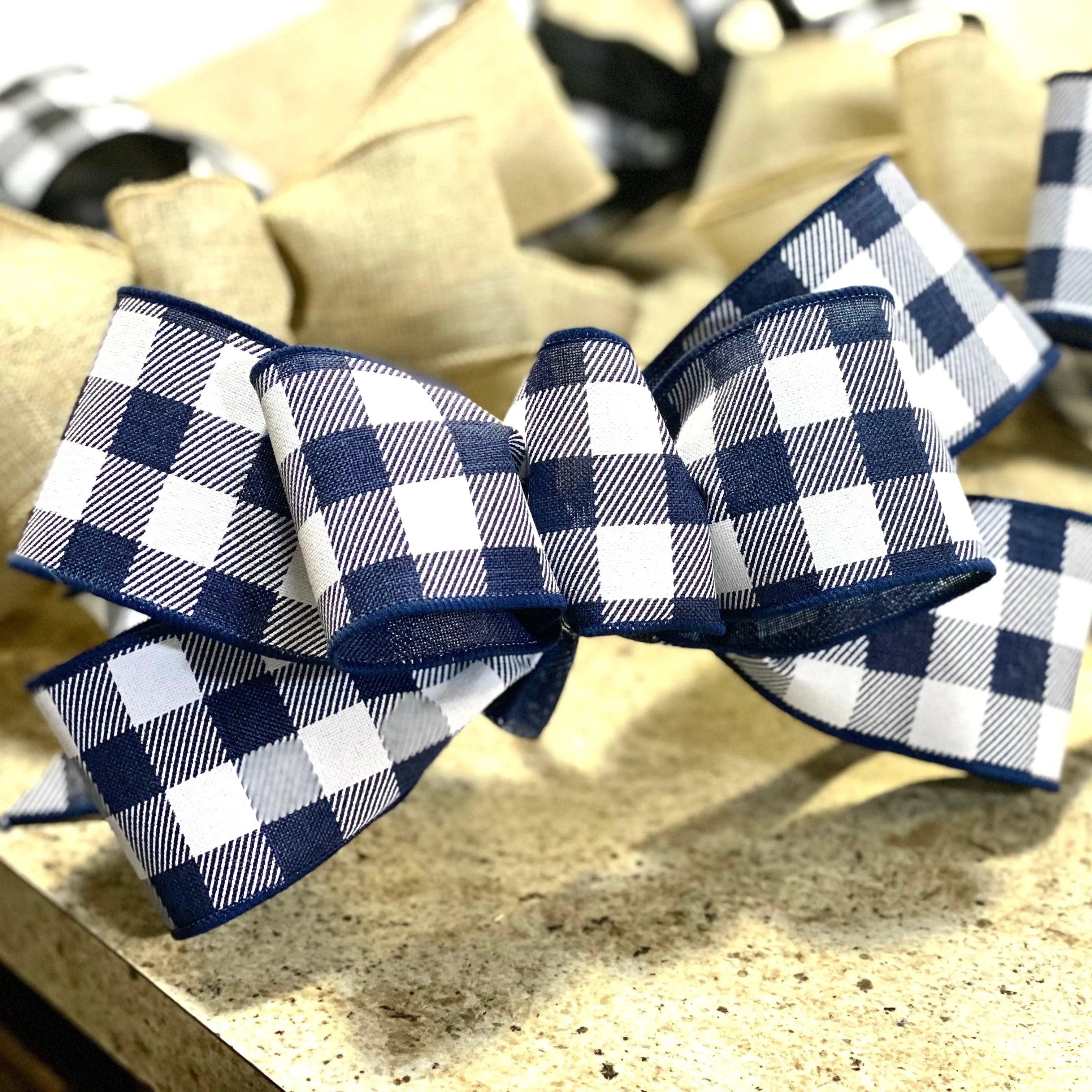 Buffalo Plaid Add On Wreath Bow - Wreath Embellishment for Already Made PreMade Wreath - Farmhouse Extra