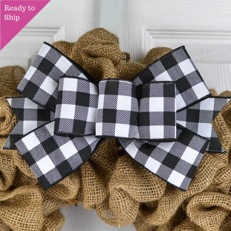 Buffalo Plaid Add On Wreath Bow - Wreath Embellishment for Already Made PreMade Wreath - Farmhouse Extra