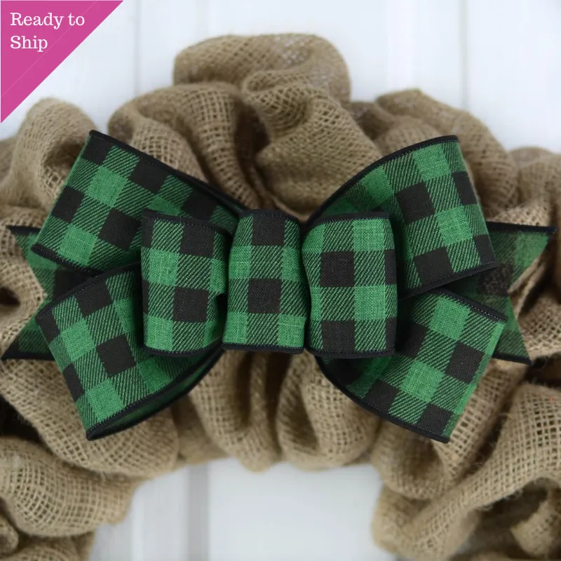 Buffalo Plaid Add On Wreath Bow - Wreath Embellishment for Already Made PreMade Wreath - Farmhouse Extra