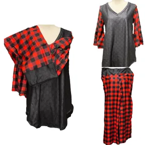 Buffalo Plaid Pajama Lounge Set  Bell Sleeves and Loose Legging Material Pants with Pockets
