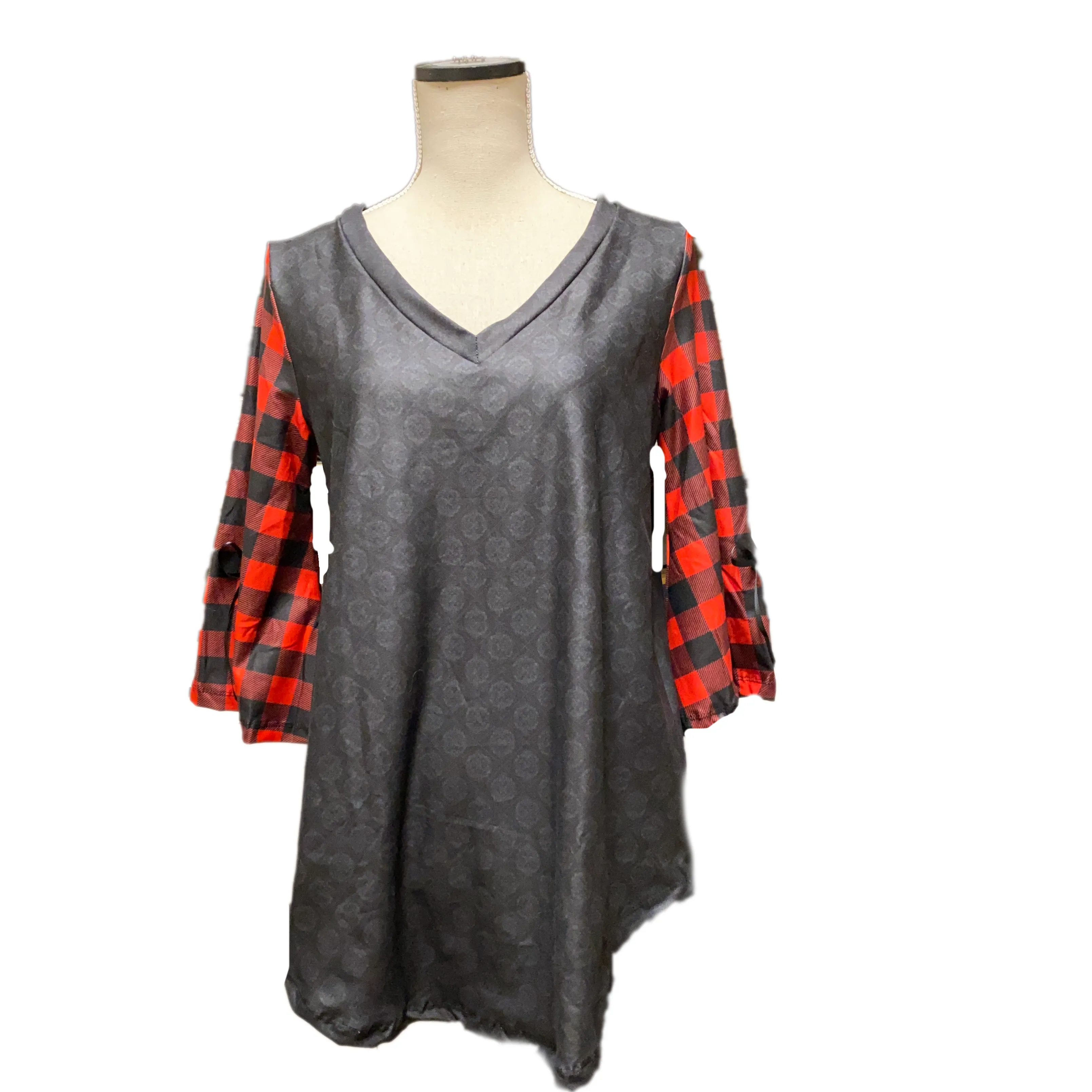 Buffalo Plaid Pajama Lounge Set  Bell Sleeves and Loose Legging Material Pants with Pockets