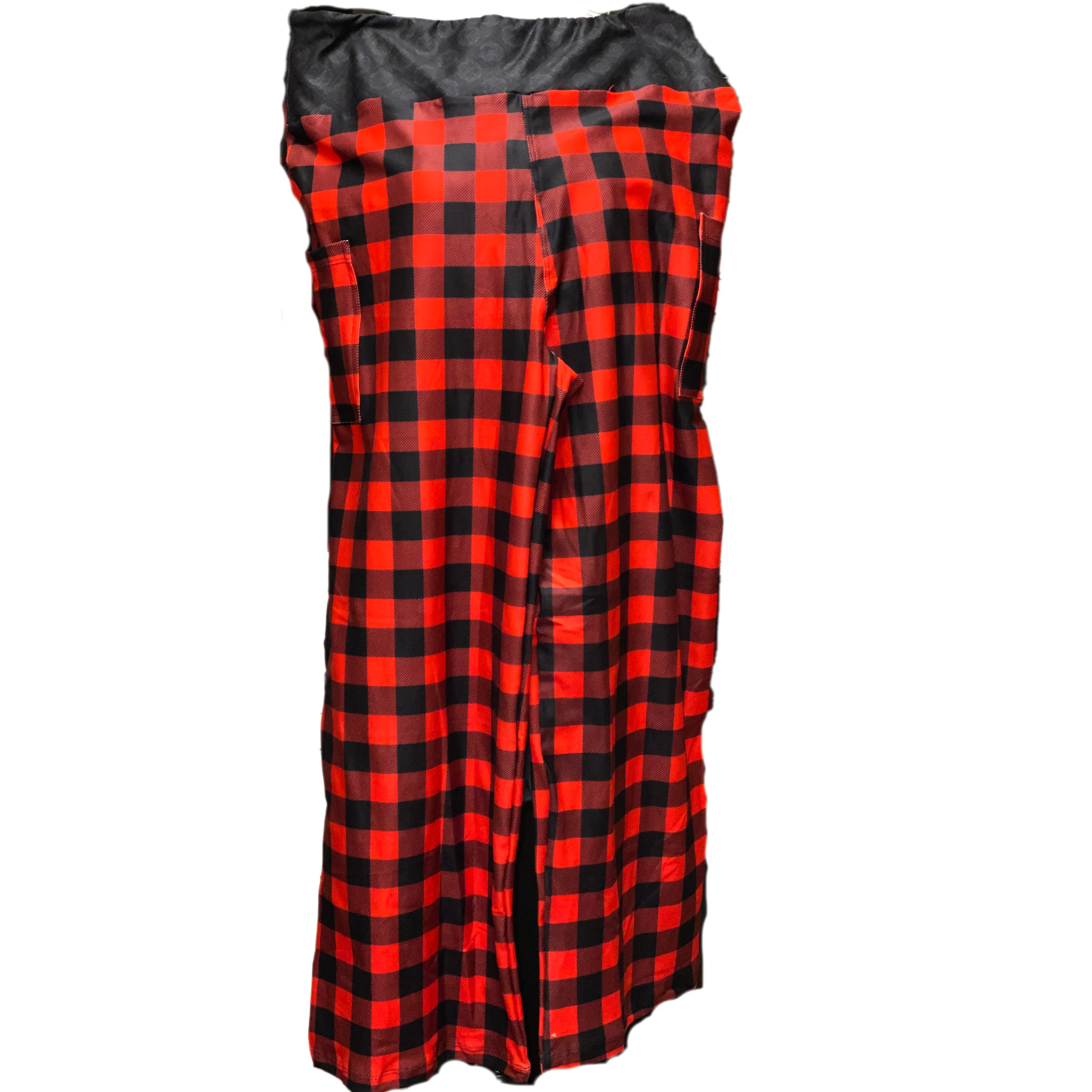 Buffalo Plaid Pajama Lounge Set  Bell Sleeves and Loose Legging Material Pants with Pockets