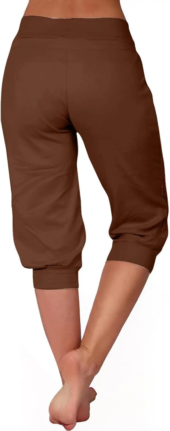 Capri Pants for Women High Waist Drawstring Comfy Pants Joggers Stretch Lightweigh Pant Cropped Beach Trousers