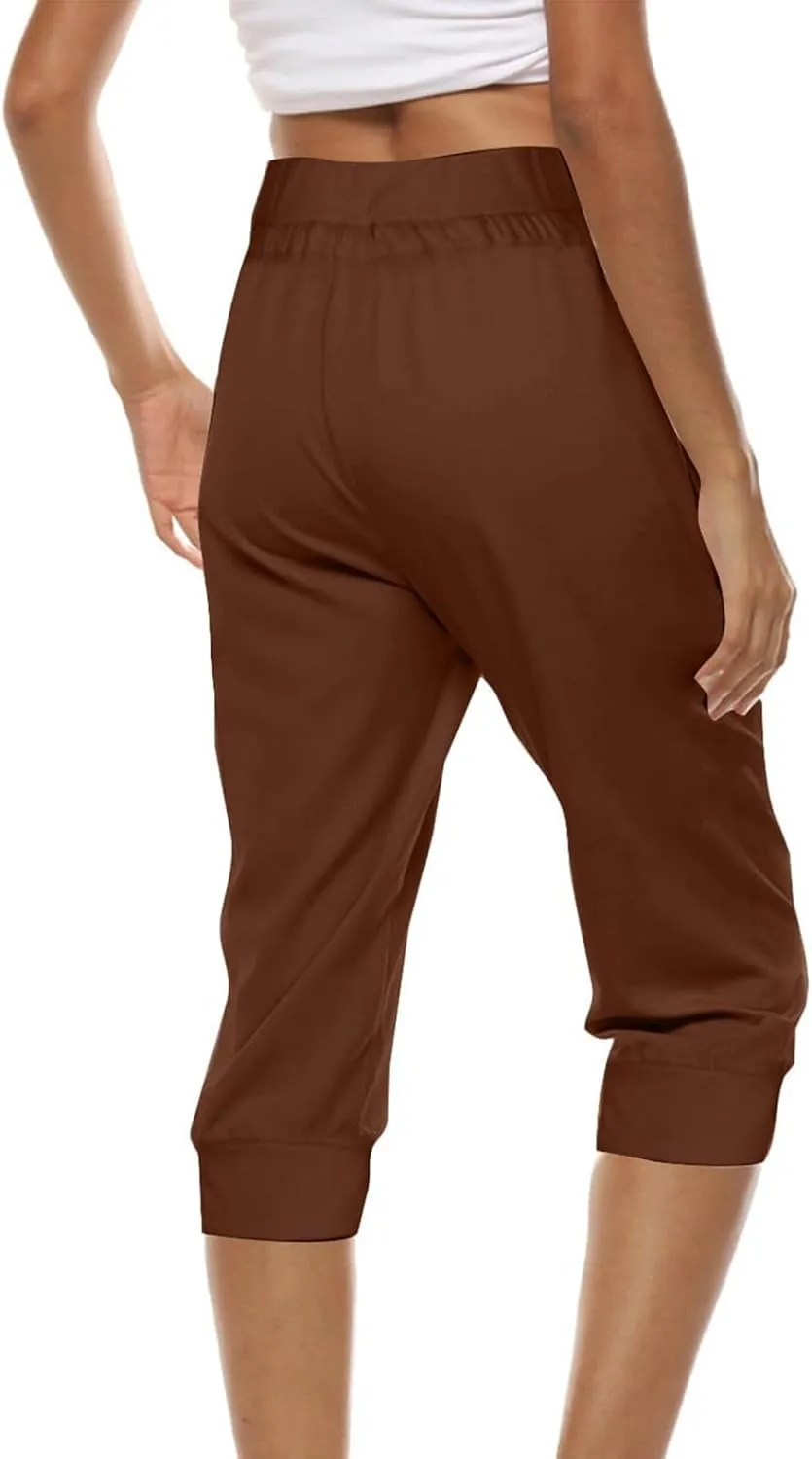 Capri Pants for Women High Waist Drawstring Comfy Pants Joggers Stretch Lightweigh Pant Cropped Beach Trousers