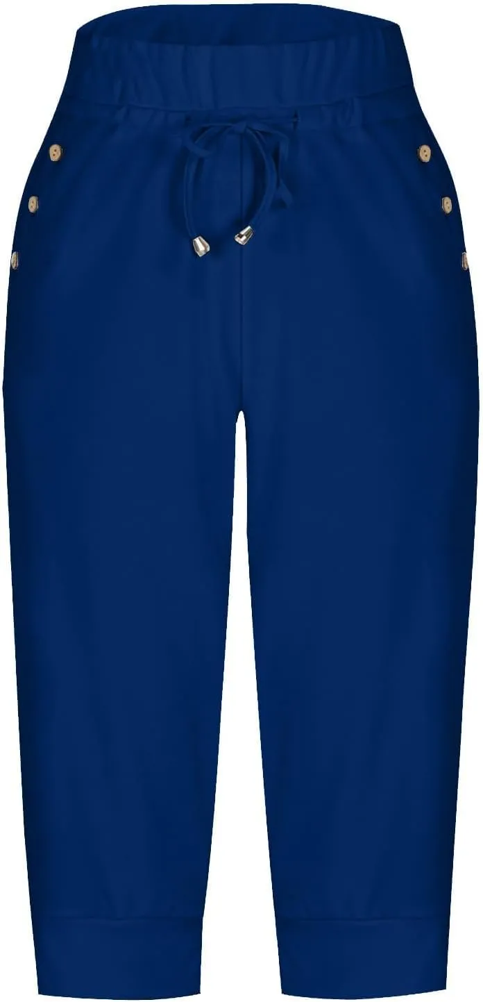 Capri Pants for Women High Waist Drawstring Comfy Pants Joggers Stretch Lightweigh Pant Cropped Beach Trousers