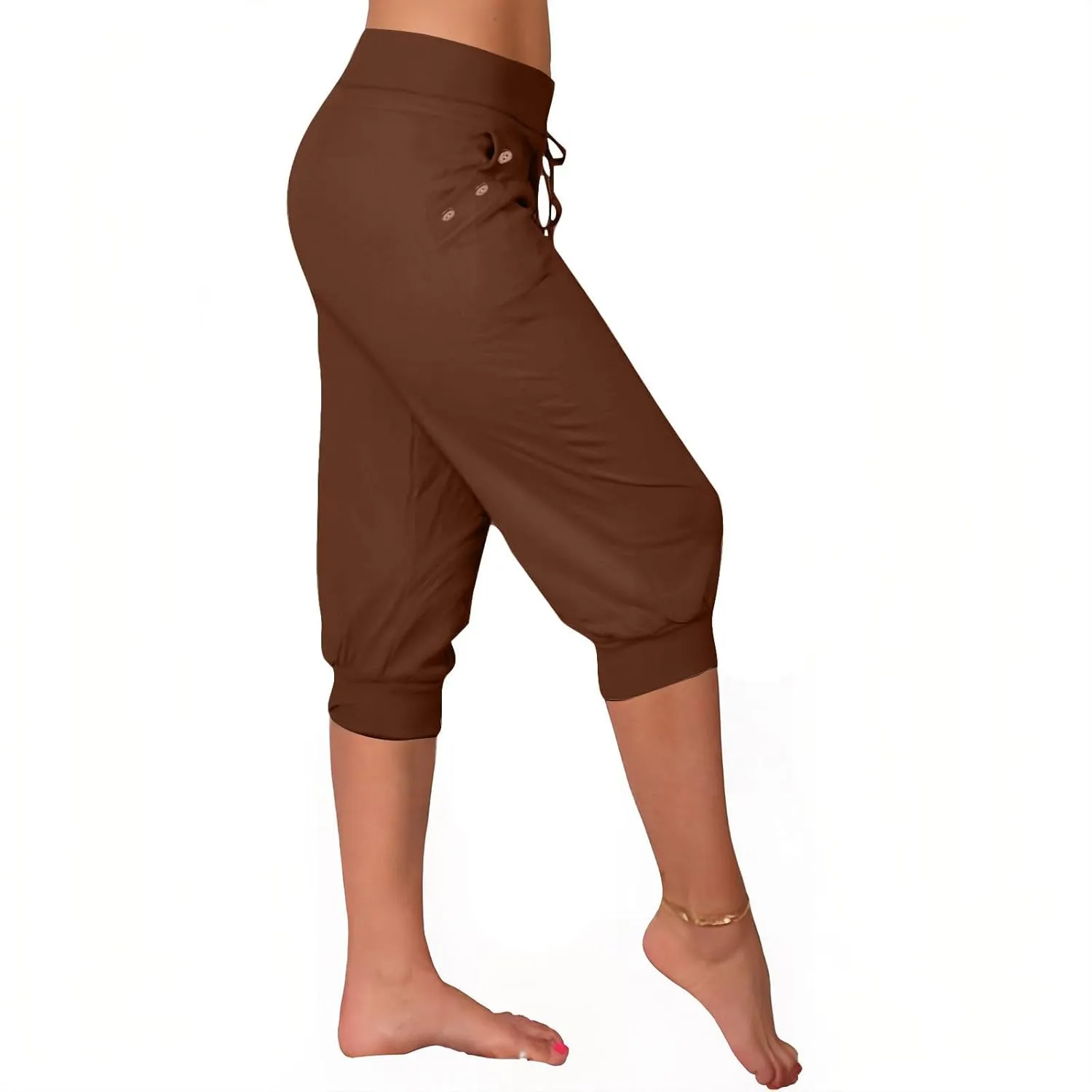 Capri Pants for Women High Waist Drawstring Comfy Pants Joggers Stretch Lightweigh Pant Cropped Beach Trousers