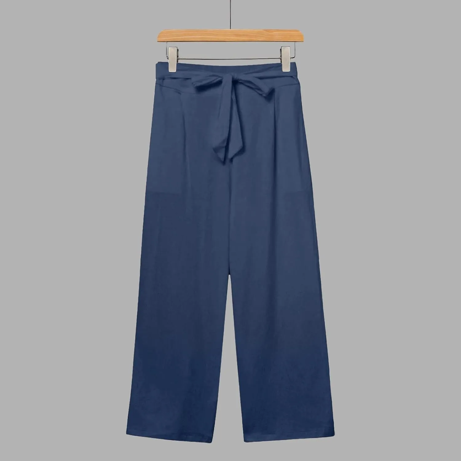 Capri Pants for Women High Waist Linen Casual Pant 2025 Summer Drawstring Elastic Wide Leg Plus Size Lounge Trouser