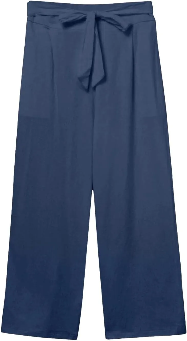 Capri Pants for Women High Waist Linen Casual Pant 2025 Summer Drawstring Elastic Wide Leg Plus Size Lounge Trouser