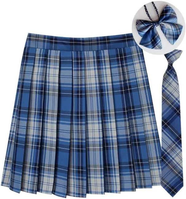Casual Pleated Skirts for Women High Rise Vintage Cosplay Skirts Outfits 3 Piece Asymmetrical Mini Short Skirt
