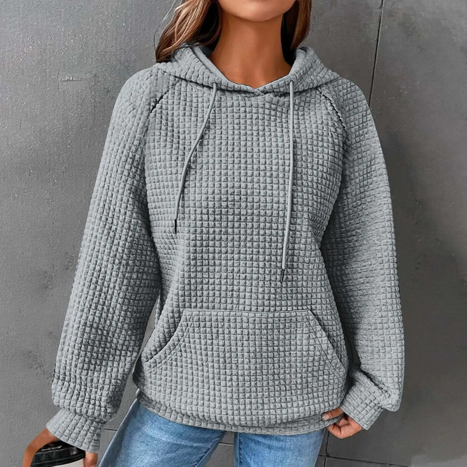Ceboyel Women Waffle Knit Cute Hoodies Drawstring Pullover Sweatshirts Fashion Casual Sweaters Comfy Fall Clothes Outfits