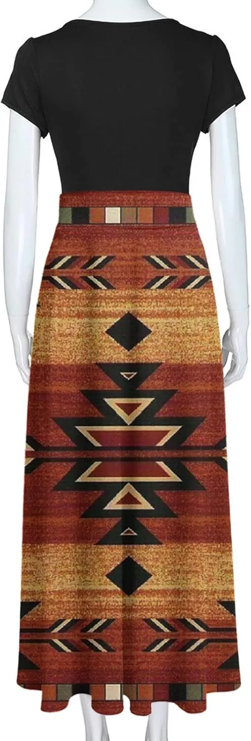 Ceboyel Women Western Aztec Maxi Long Dresses Vintage Ethnic Floor Length Dresses Casual Dresses Summer Clothes 2023