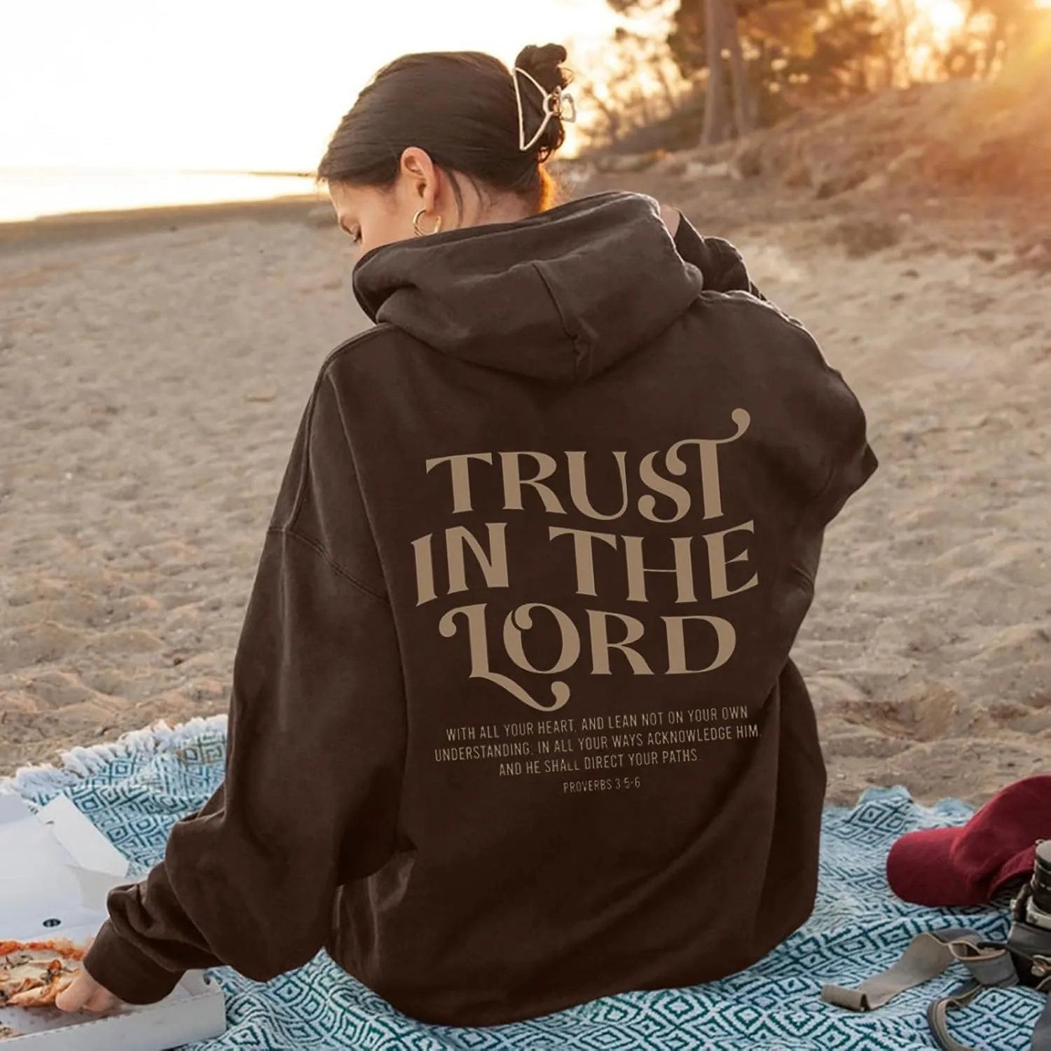 Christian Hoodies for Women Trust in The Lord Bible Verse Graphic Oversized Sweatshirts Casual Long Sleeve Hooded Pullover