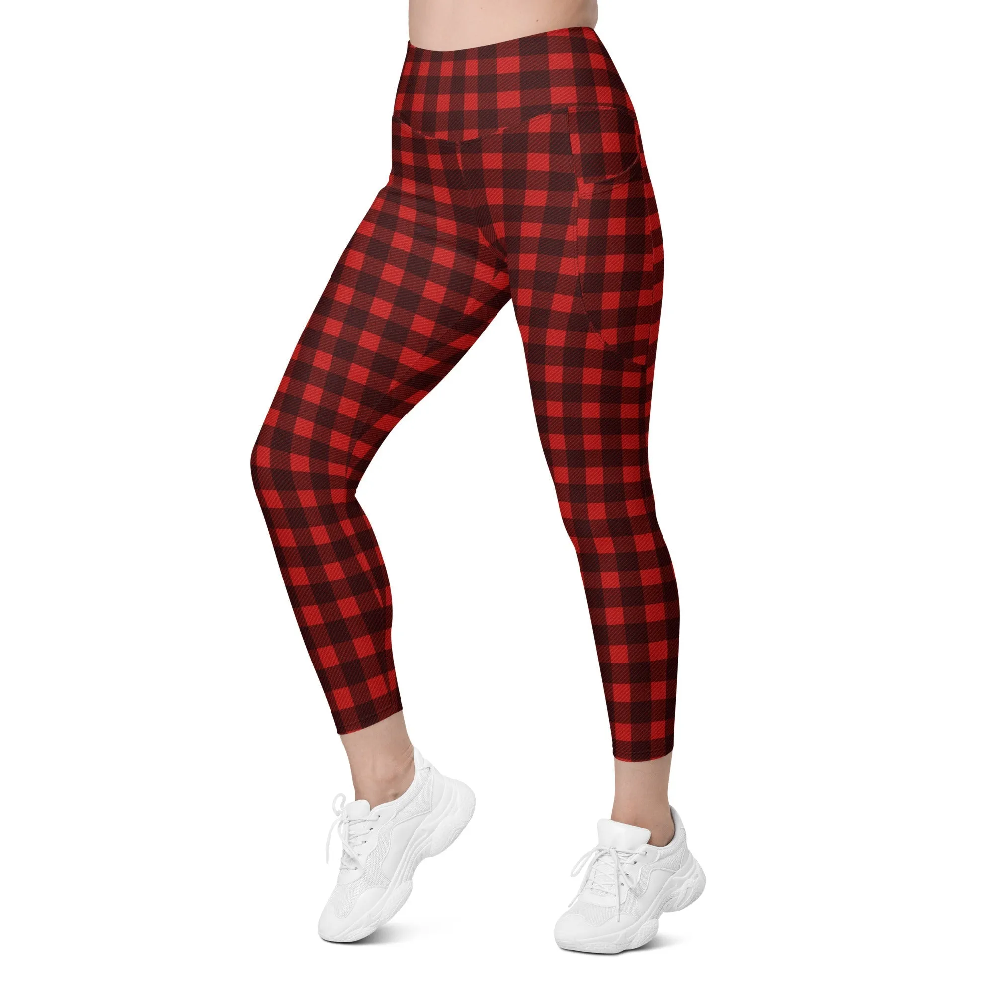 Christmas Buffalo Print Leggings With Pockets
