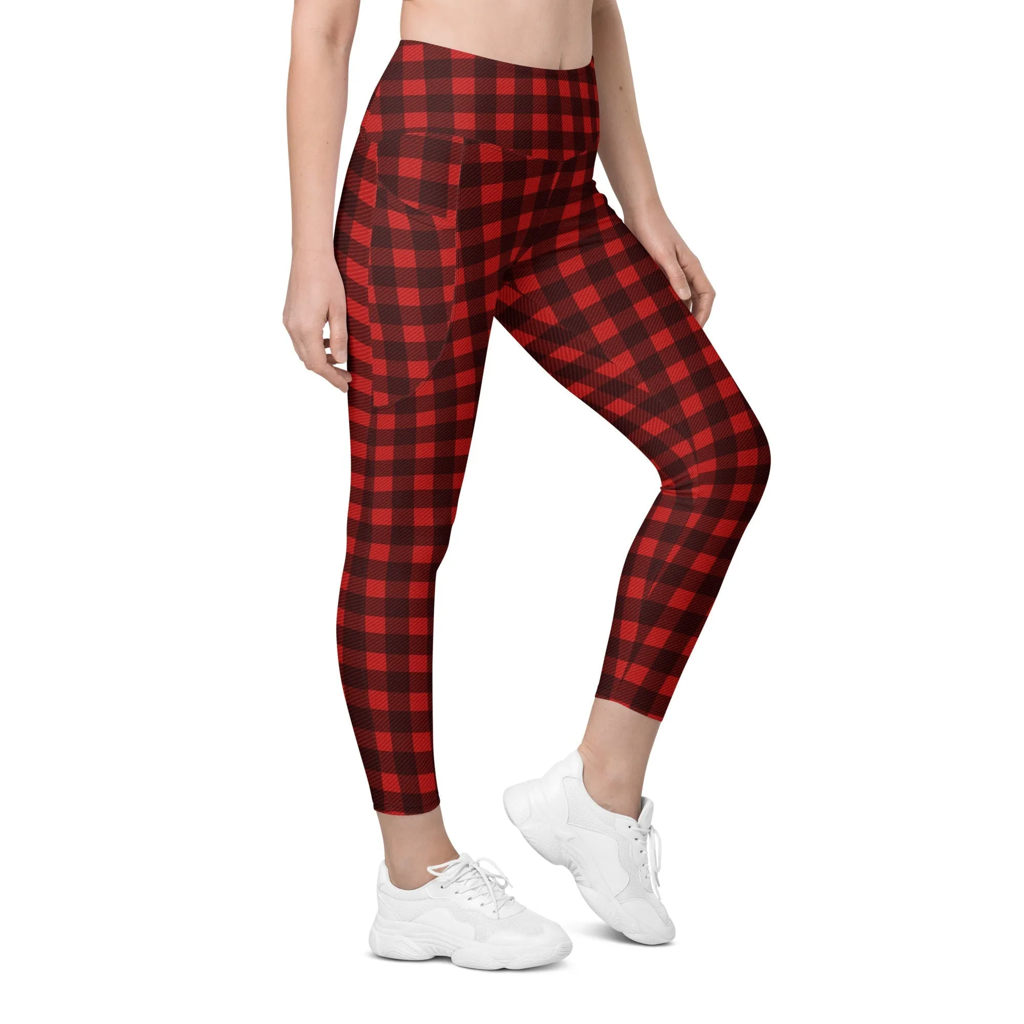 Christmas Buffalo Print Leggings With Pockets