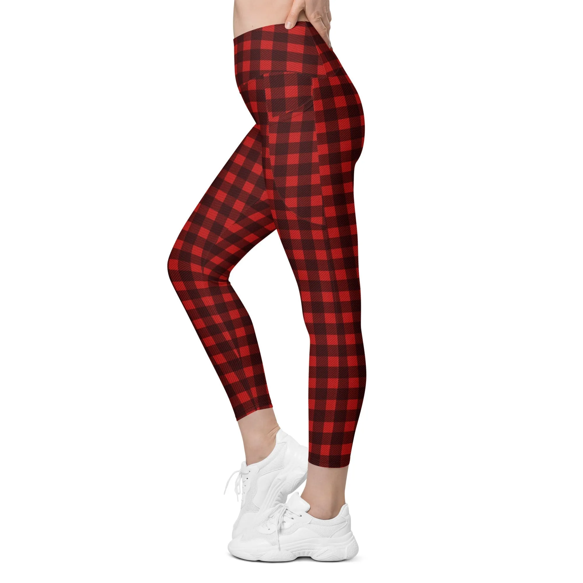 Christmas Buffalo Print Leggings With Pockets