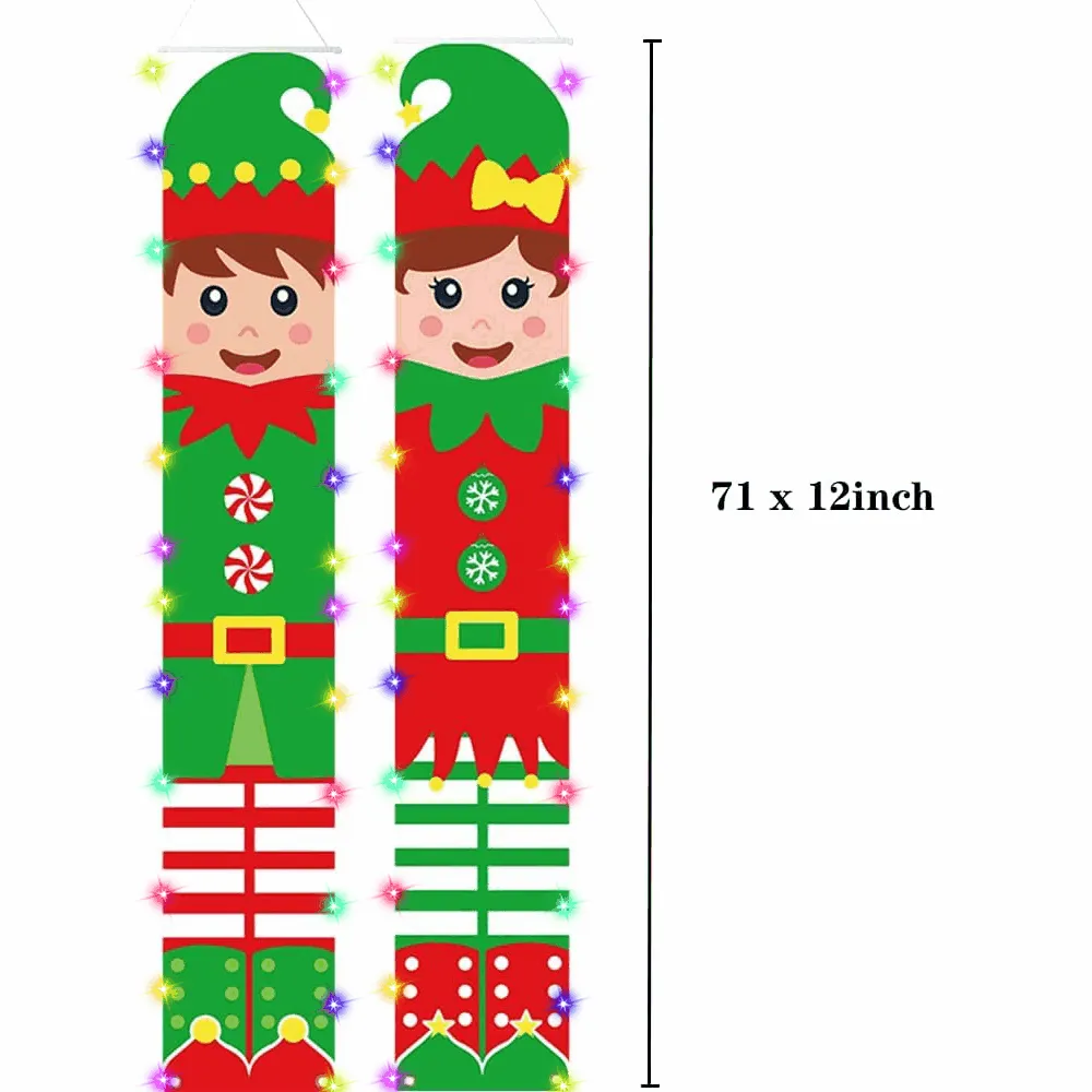 Christmas Couplets With Lights Christmas Elf Couplets Hanging Flag Christmas Decorations 30x180cm