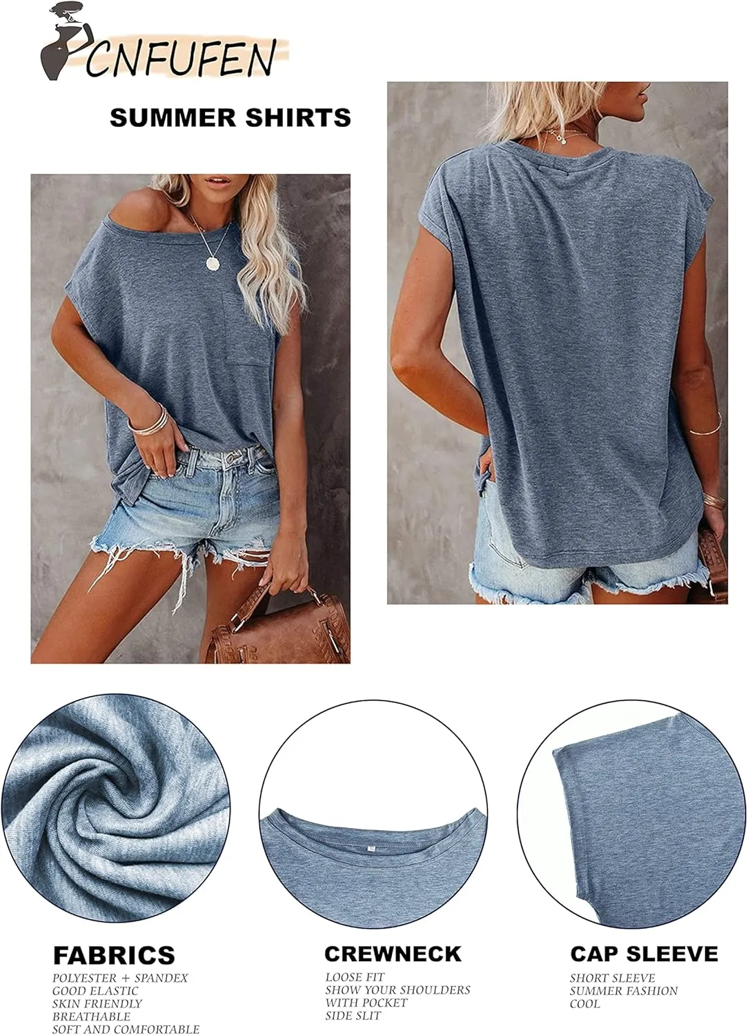 CNFUFEN Long/Short Sleeve T Shirts for Women Fashion Casual Fall/Summer Lightweight Solid Trendy Tops