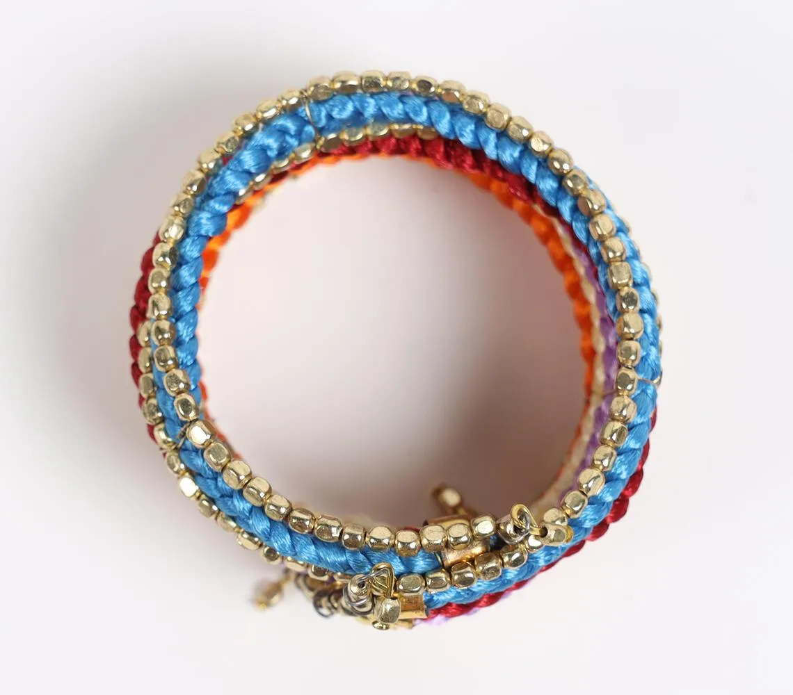 Colorful Braided & Metallic Beaded Stacked Bracelet