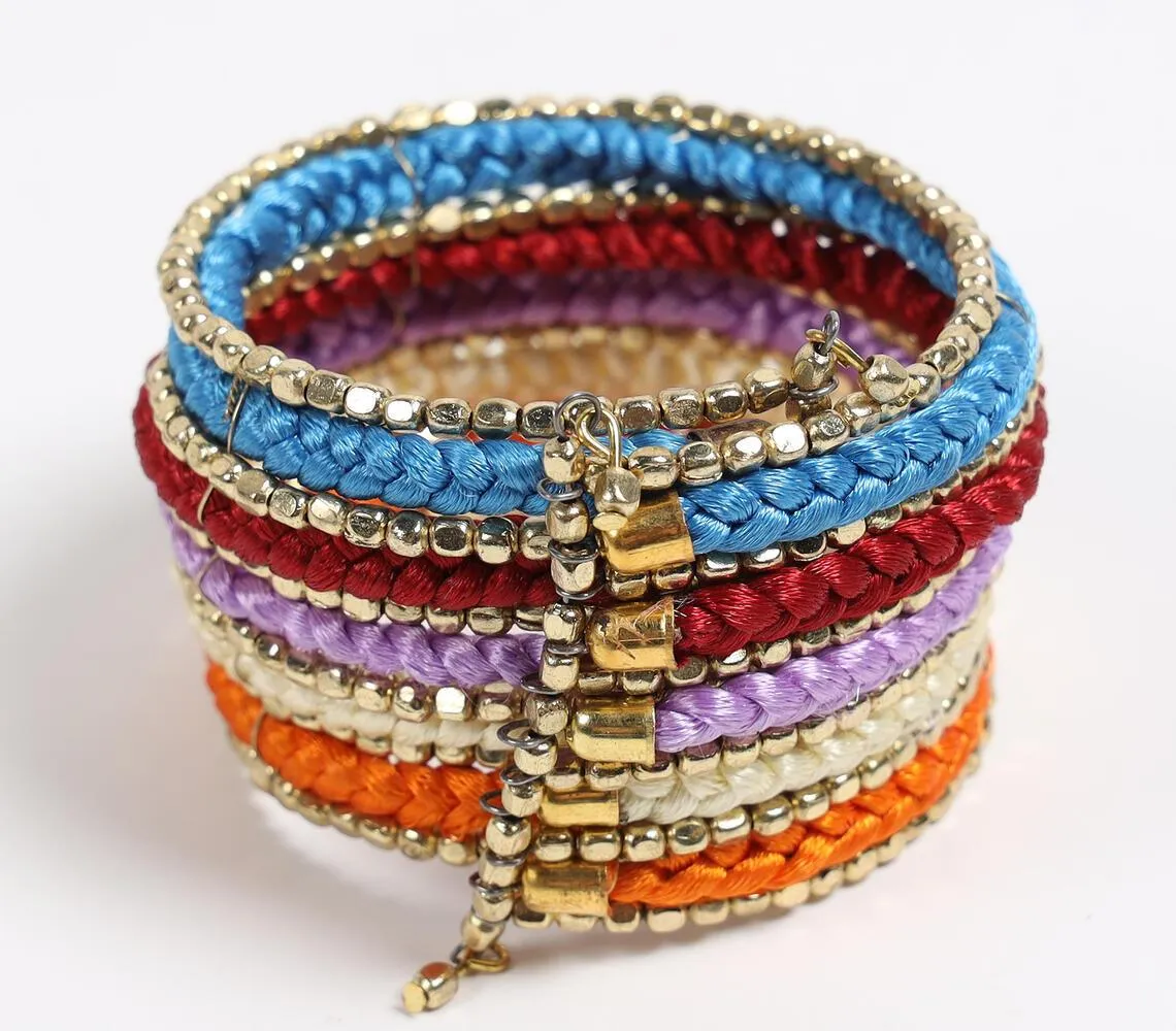 Colorful Braided & Metallic Beaded Stacked Bracelet