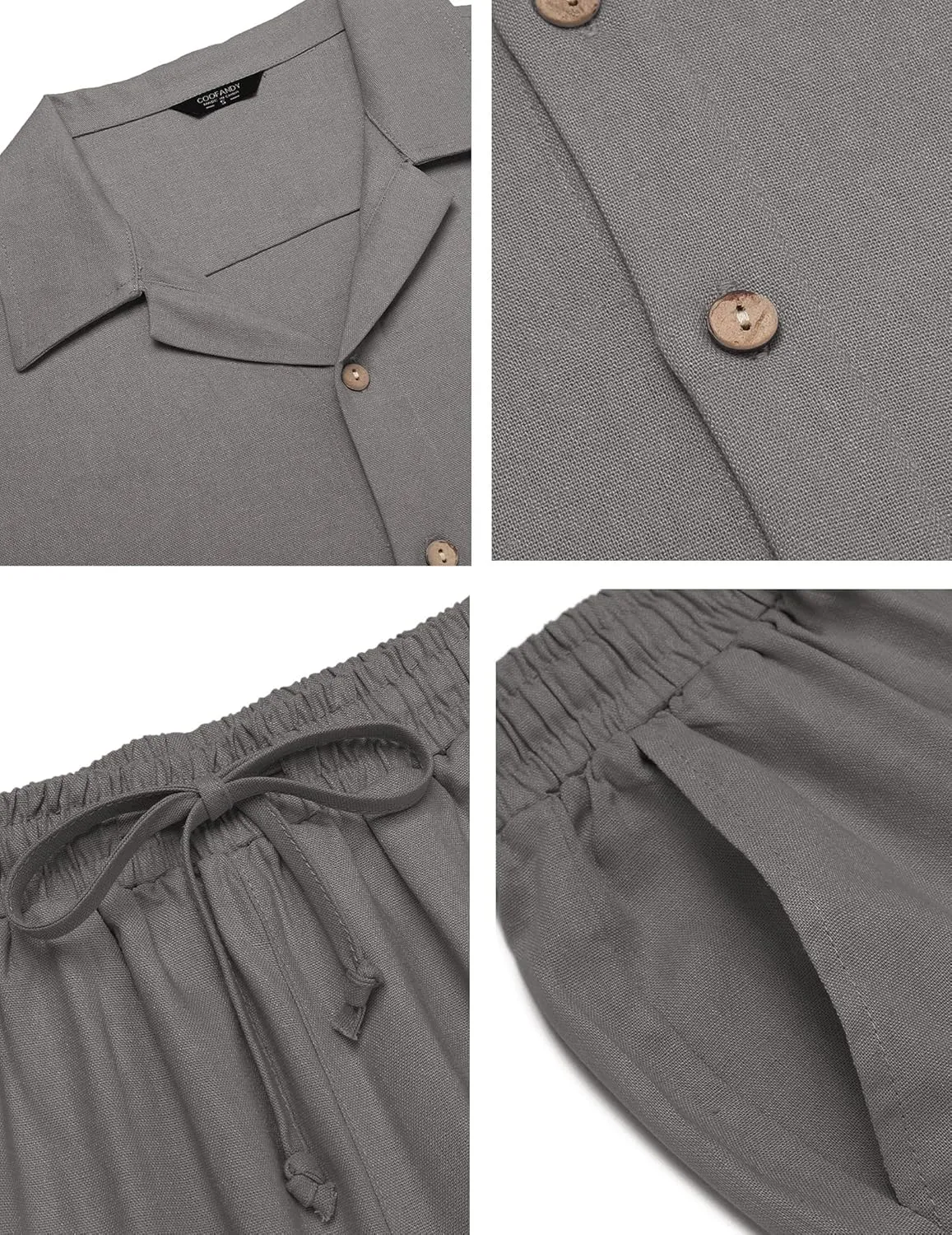 COOFANDY Men 2 Piece Linen Outfit Beach Button Down Shirt Casual Loose Pant Sets