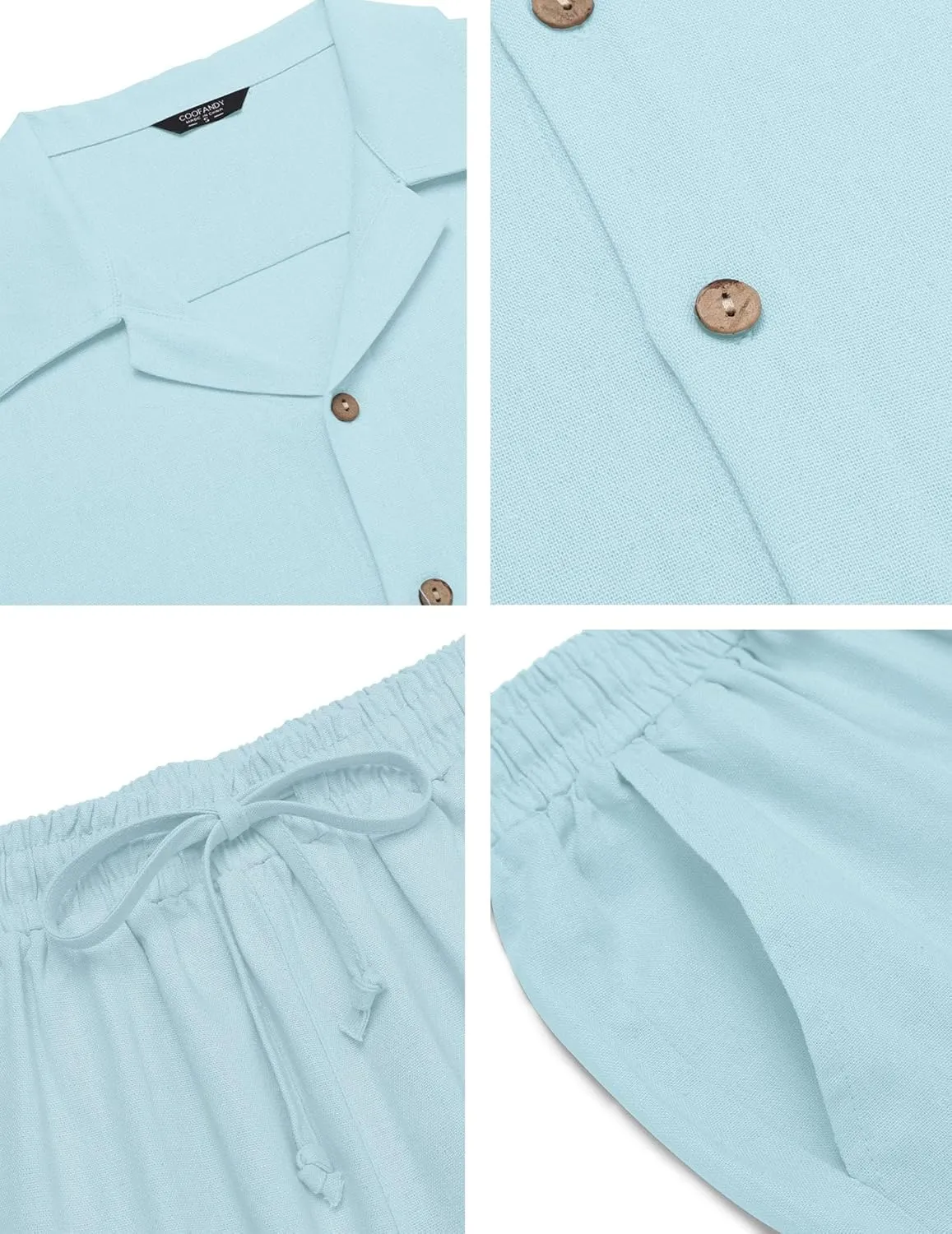 COOFANDY Men 2 Piece Linen Outfit Beach Button Down Shirt Casual Loose Pant Sets