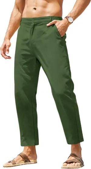 COOFANDY Men's Cotton Linen Pants Elastic Waist Lightweight Casual Pants Relaxed Fit Yoga Beach Pants with Pockets
