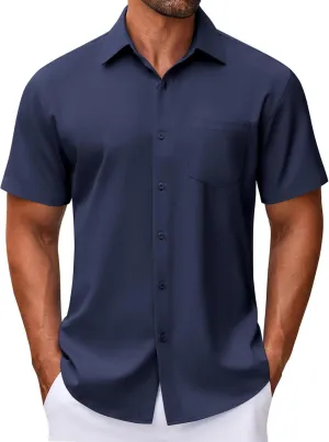 COOFANDY Mens Short Sleeve Button Down Shirt Wrinkle Free Dress Shirts Casual Summer Untucked Shirt