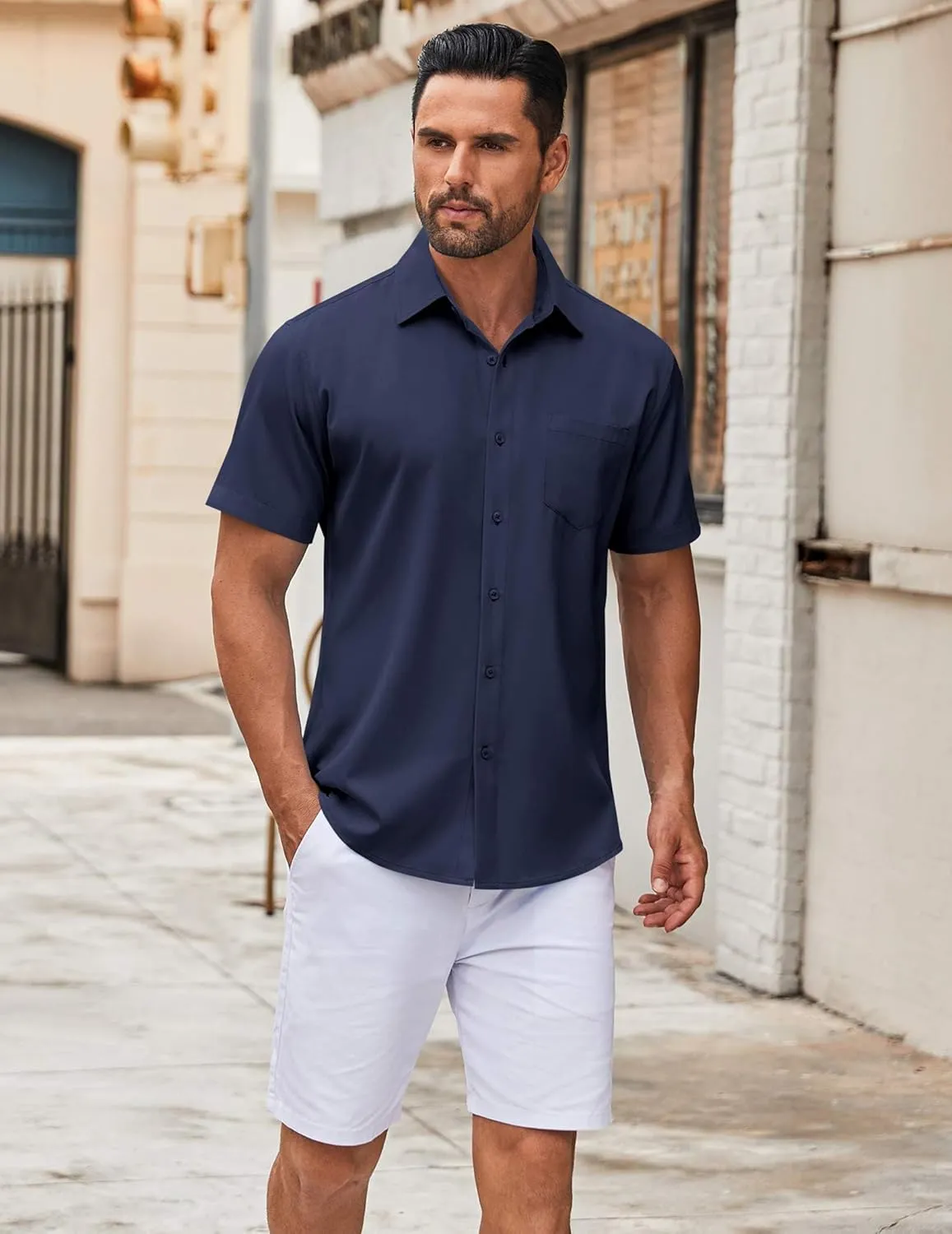 COOFANDY Mens Short Sleeve Button Down Shirt Wrinkle Free Dress Shirts Casual Summer Untucked Shirt