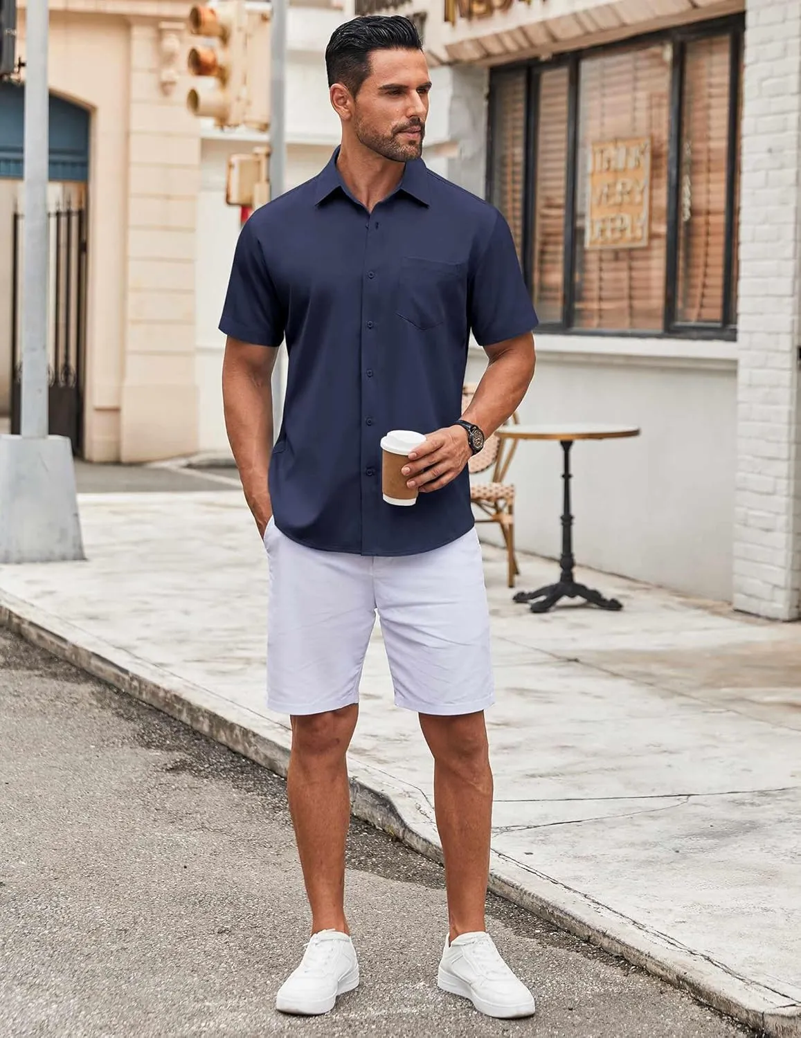 COOFANDY Mens Short Sleeve Button Down Shirt Wrinkle Free Dress Shirts Casual Summer Untucked Shirt